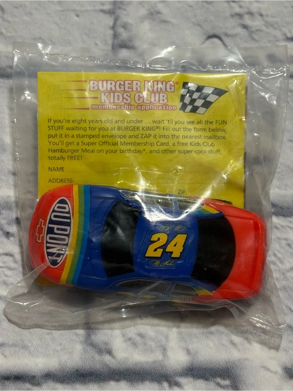 Deadstock 1997 Burger King “Kids Club” Nascar Jeff Gordon kids meal toy